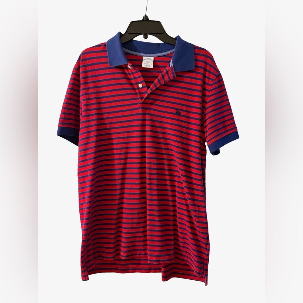 Brooks Brothers Slim Fit Pique Polo Shirt Men’s Large Navy Red Striped